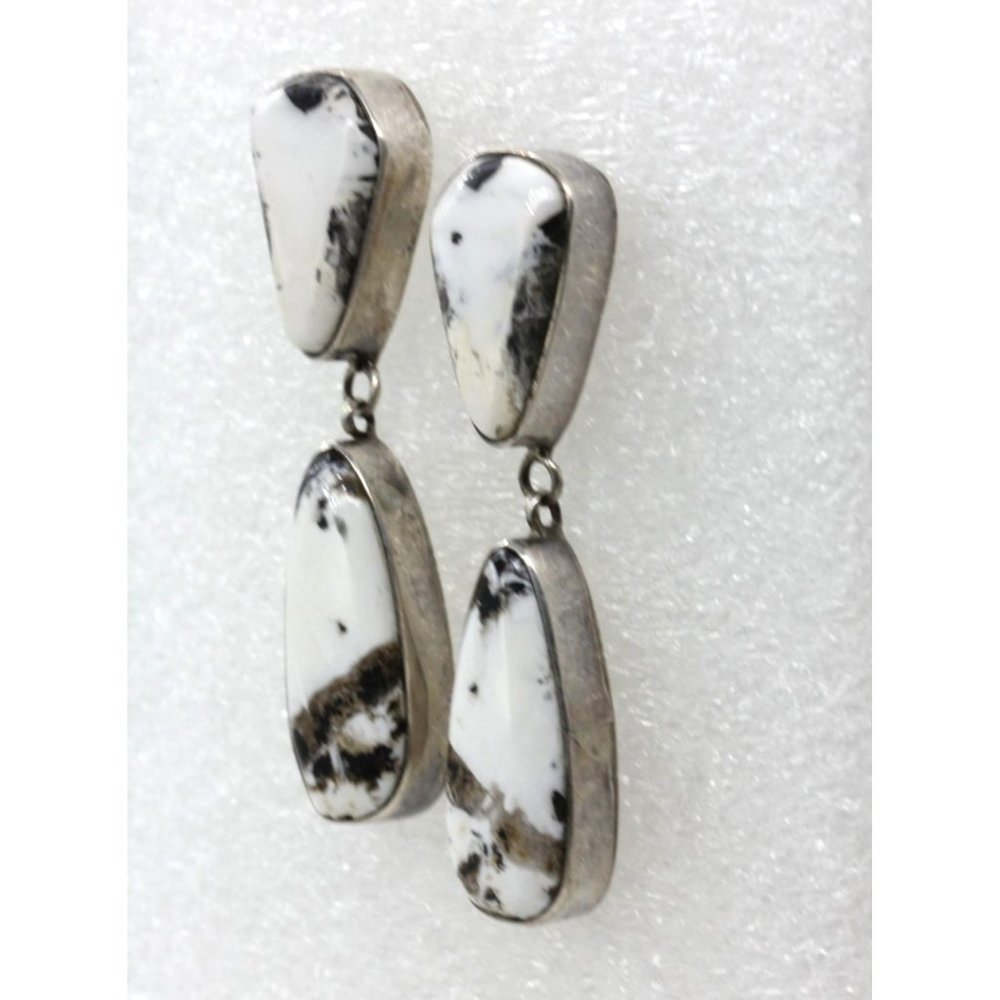 925 STERLING vintage John Begay JB Navajo WHITE BUFFALO earrings, 17.4 gr 2" - Picture 6 of 11